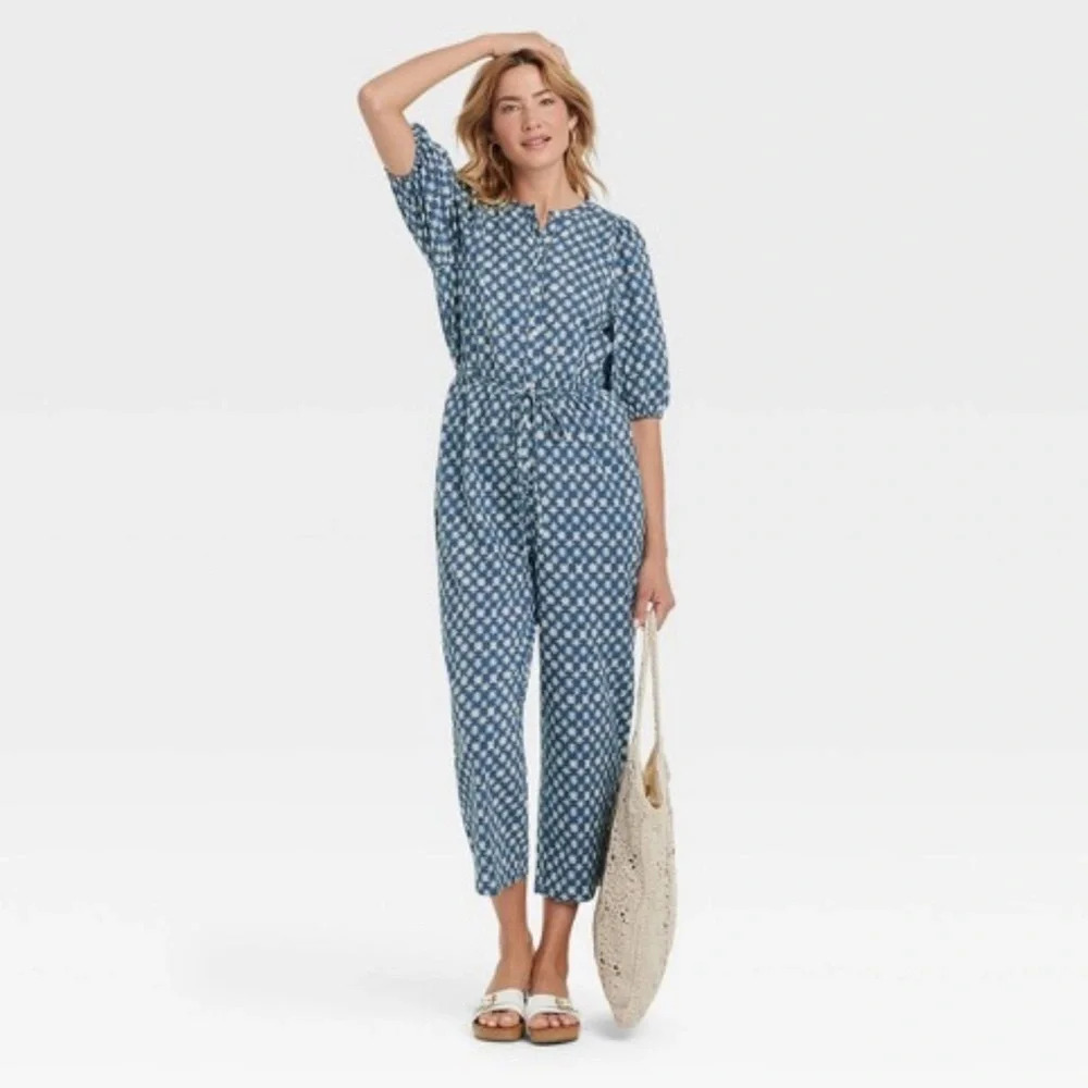 Universal Thread Blue Patterned Jumpsuit - image 1